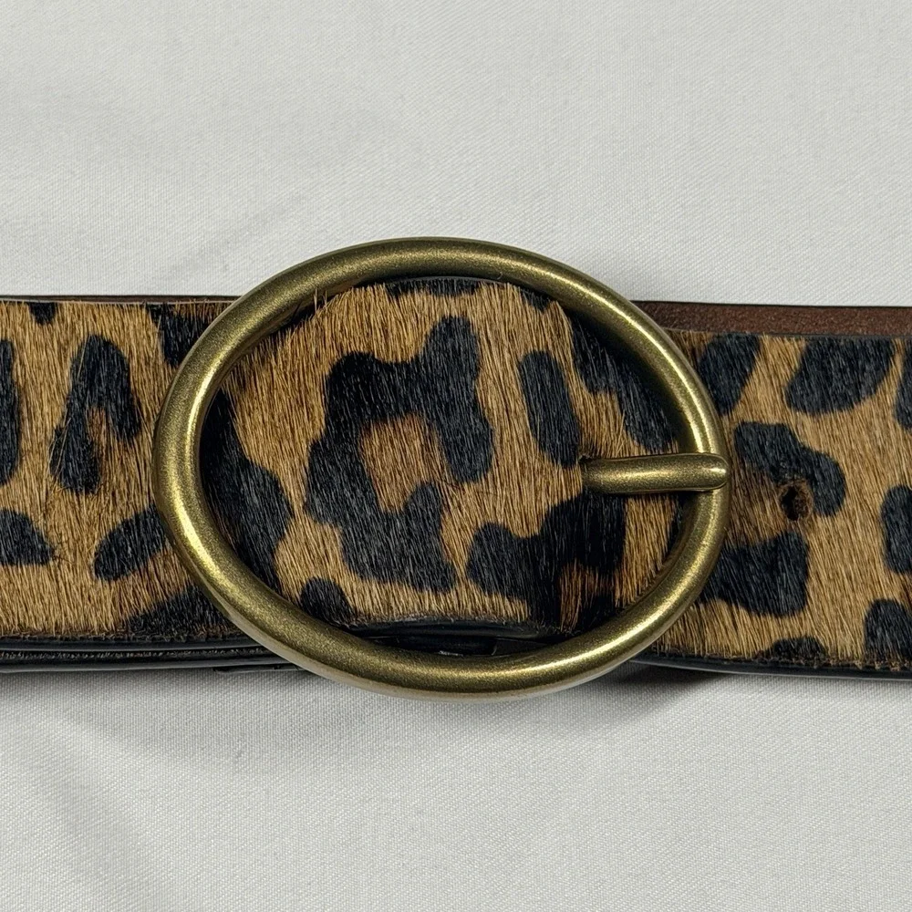 American Eagle Outfitters Leather Belt Medium Cheetah Print Haircalf Fur